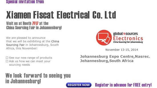 Fiscat akan menghadiri Global Source Electronics di Johannesburg Afrika Selatan 11-19 November, 2014